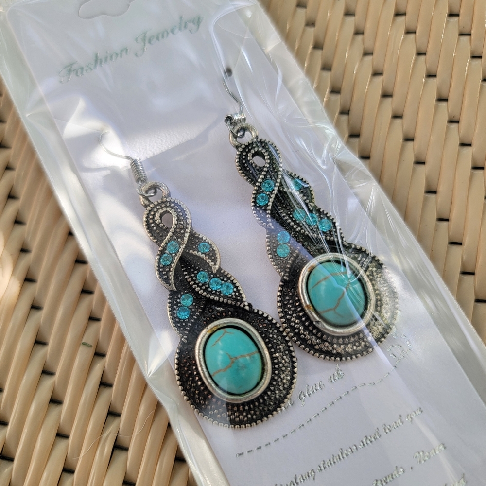 Turquoise and Silver Dangle Earrings